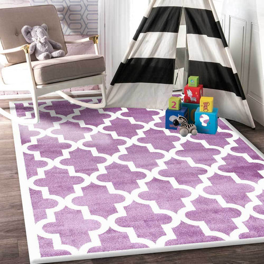 Petit Lattice Pink and White Kids Rug, ideal for adding a playful touch to childrens rooms.