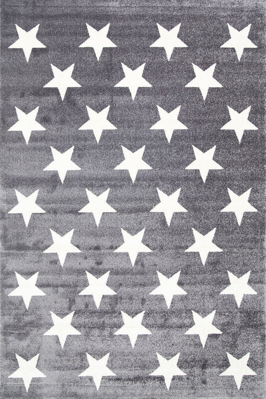 Charcoal and white kids rug with star pattern for playful bedroom decor.