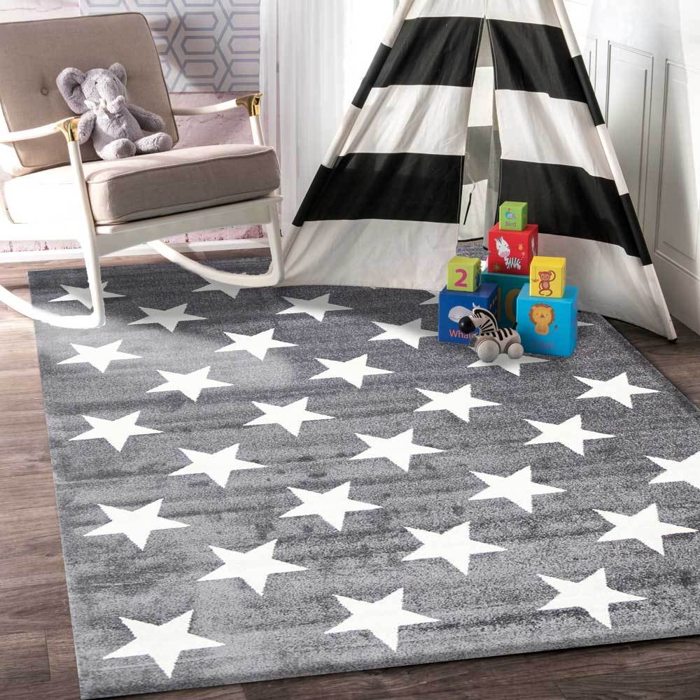 Petit Piccolo Stars Charcoal and White Kids Rug