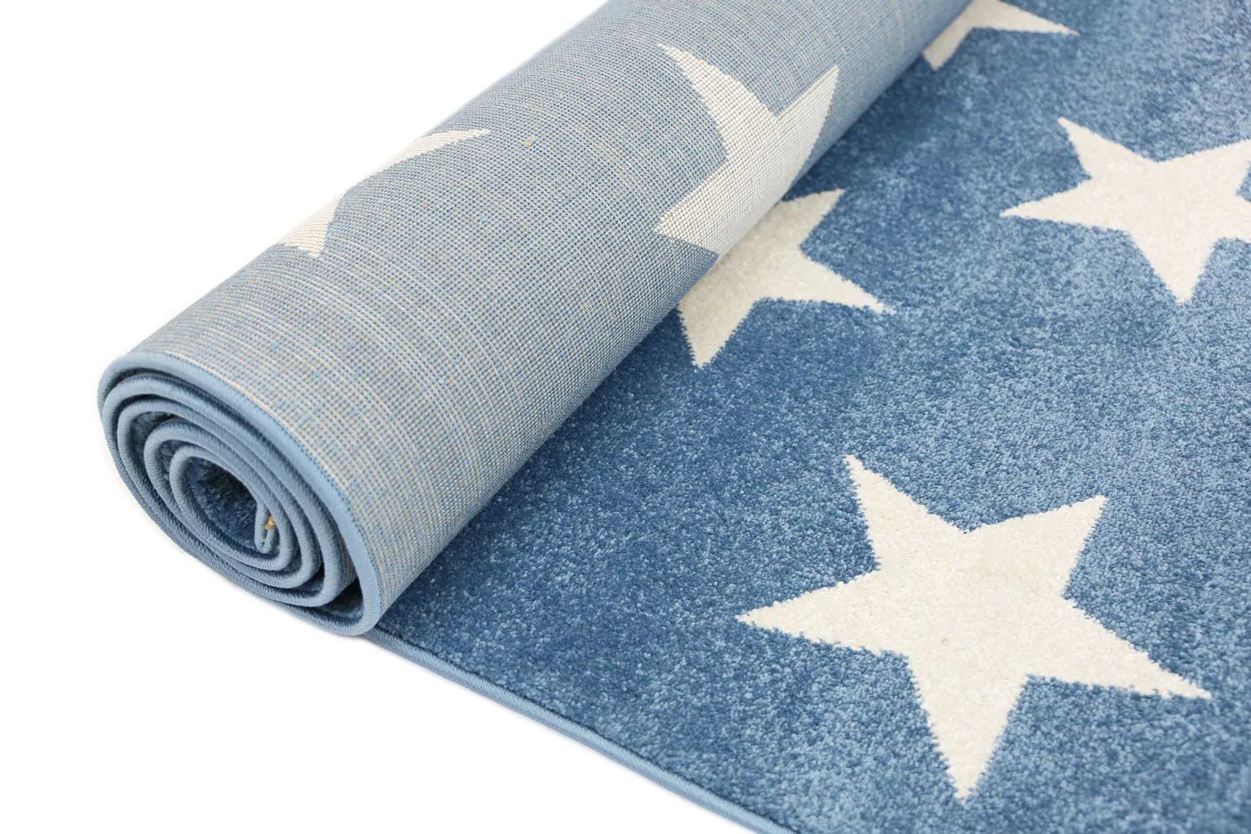 Petit Stars Blue and White Kids Rug | Soft, non-toxic, playful design for charming childs room.