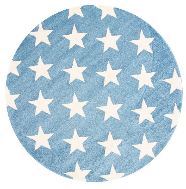 Petit Stars Blue and White Kids Rug, playful star pattern perfect for childrens bedrooms.