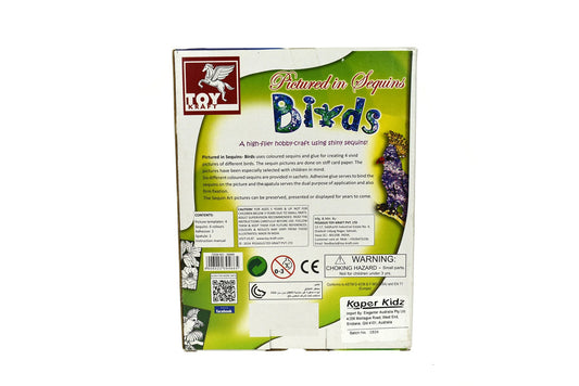 Kids craft kit with sequin birds for creative DIY fun and imaginative play at home.