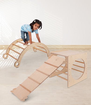 Pikler Climbing Frame Package with Slide, Arch & Cube - Kids Mega Mart