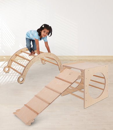 Kids indoor climbing frame set with slide, perfect for active play at home.