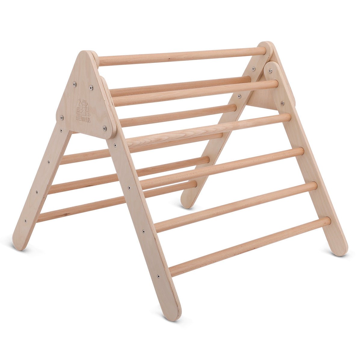 Pikler Wooden Climbing Frame Set with Slide for active and imaginative play at home.