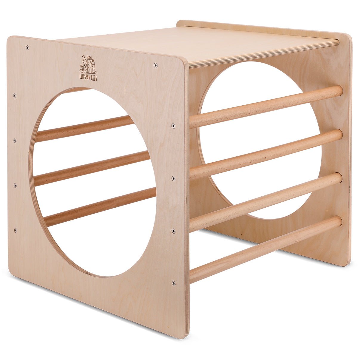 Wooden Pikler climbing frame set with slide for toddlers and kids, perfect for indoor play.