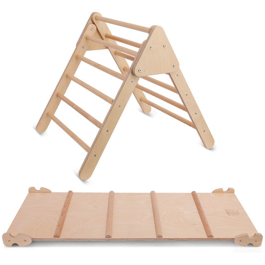 Pikler Kids Climbing Frame Set with Slide and Triangle, ideal for active play at home.