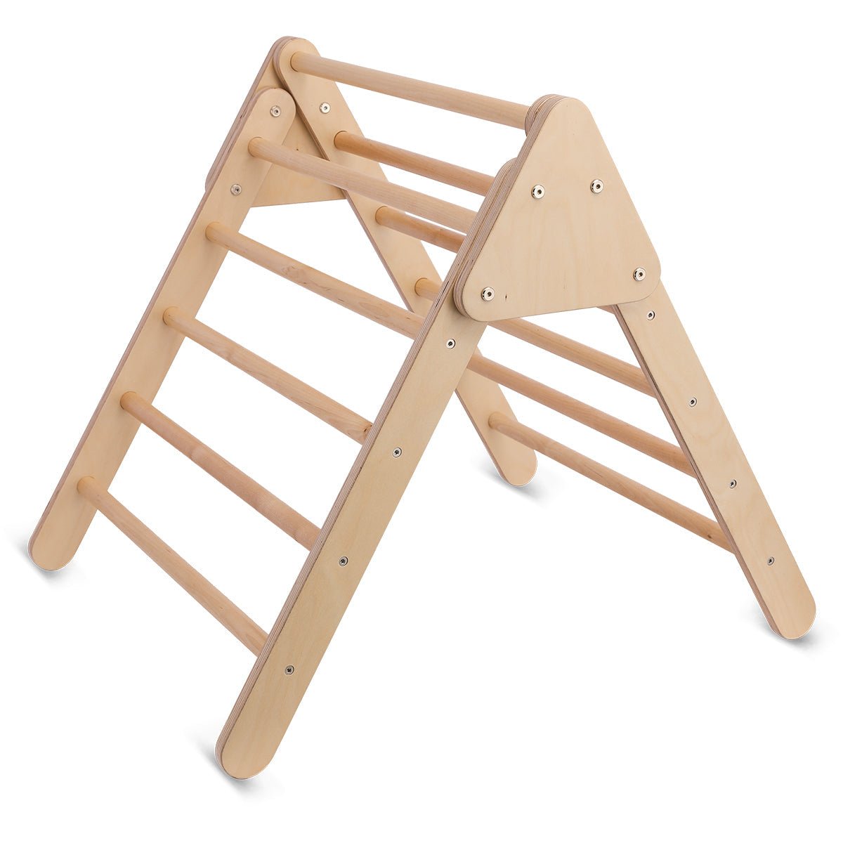 Wooden Pikler Triangle Climbing Frame for Kids, promoting motor skills and active play at home.