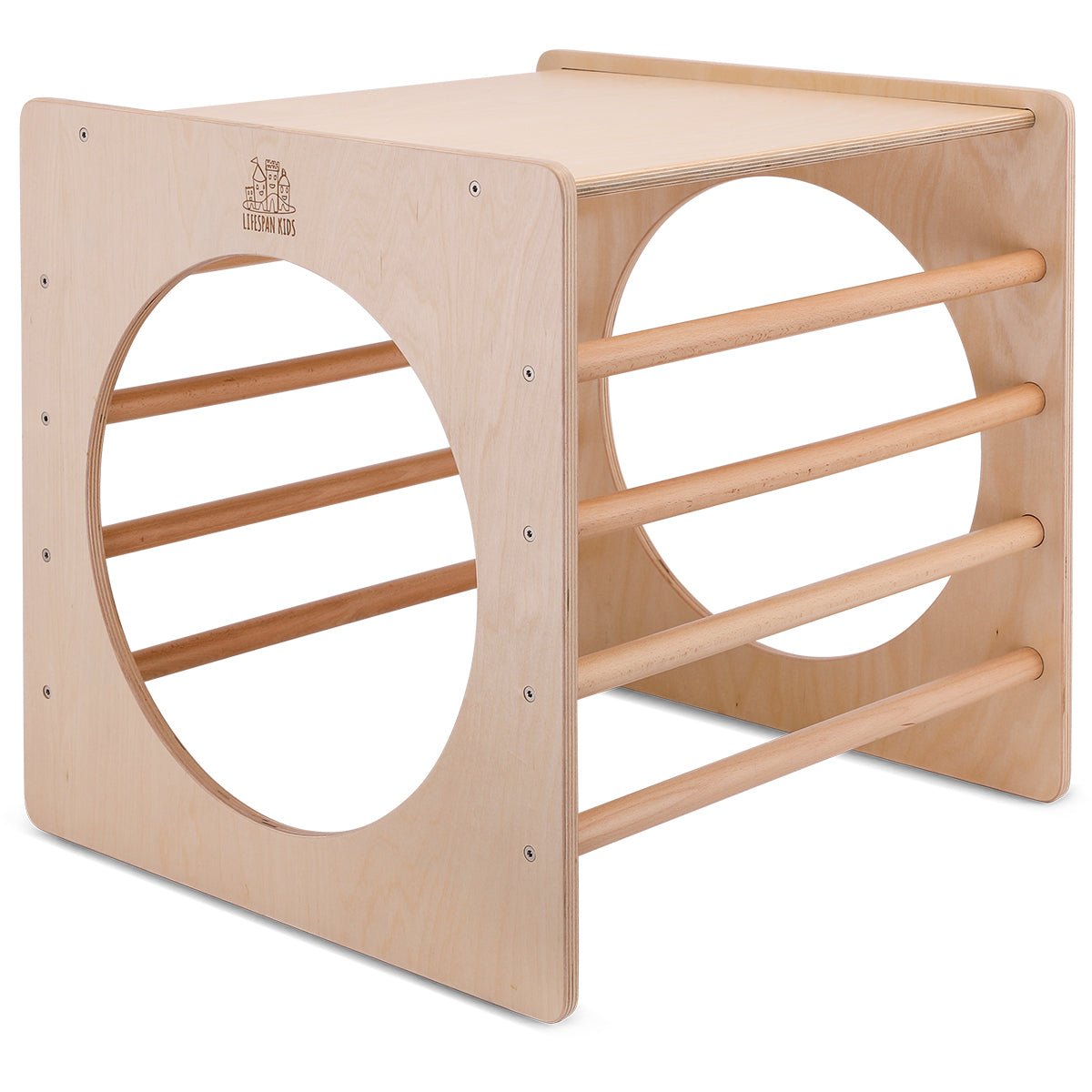 Pikler wooden climbing cube | Safe, sturdy toddler play equipment for active indoor fun.