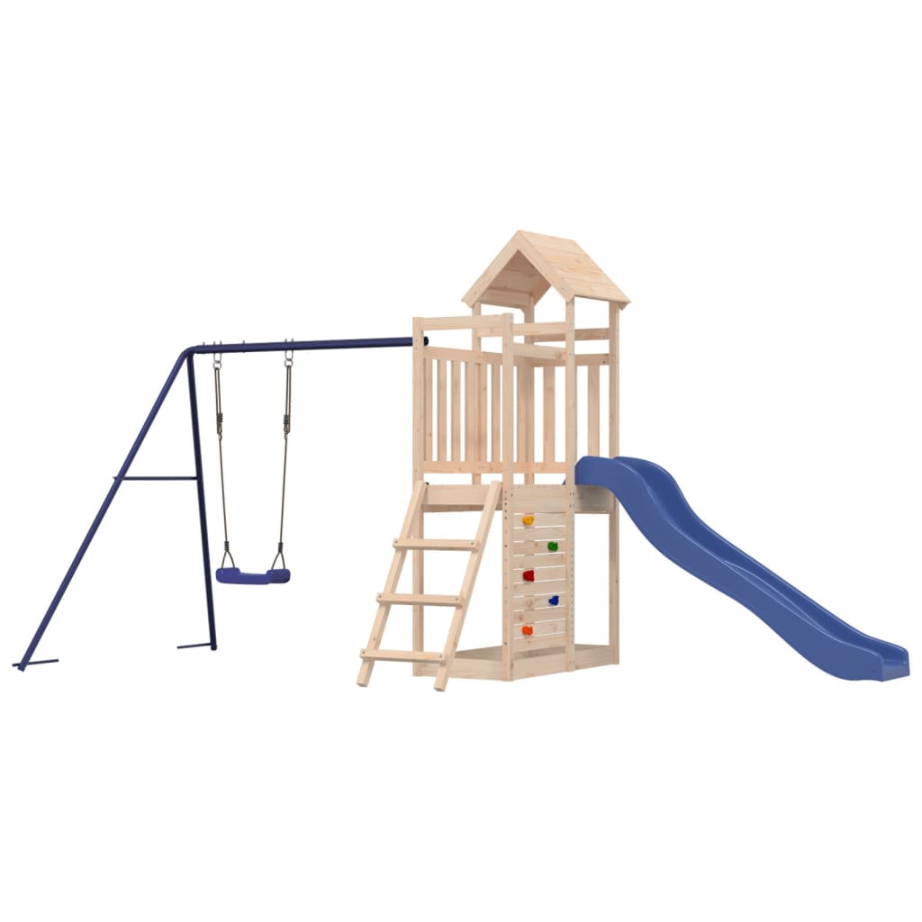 Pine Wood Play Tower - Swing, Slide, and Rock Wall
