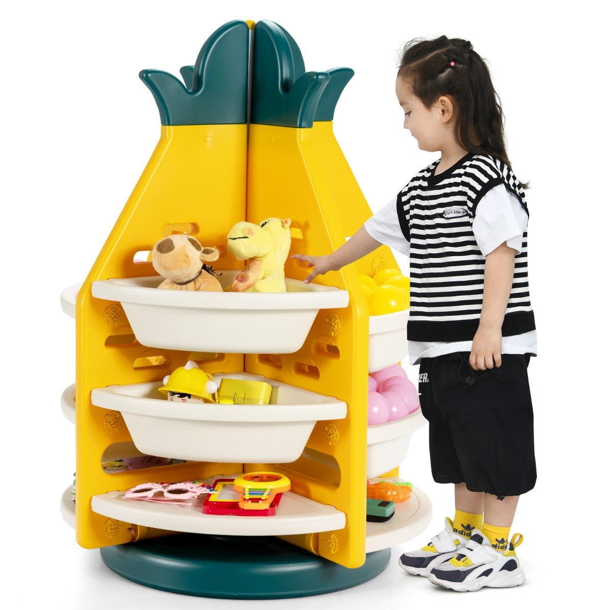 360° Revolving Pineapple Shelf - Kids Organizer with colourful Bins