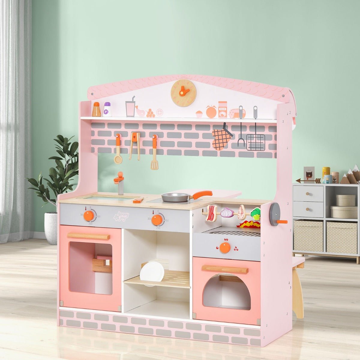 Pink Play Kitchen with Stove and Grill