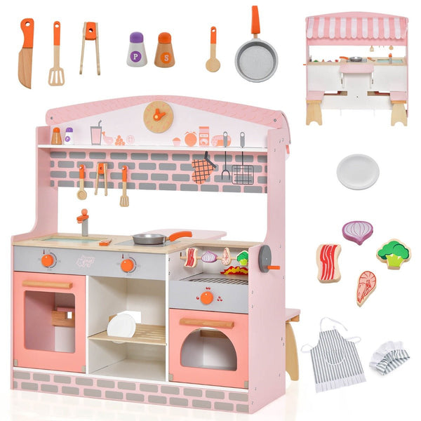 Kids Pink BBQ Grill and Stove Playset