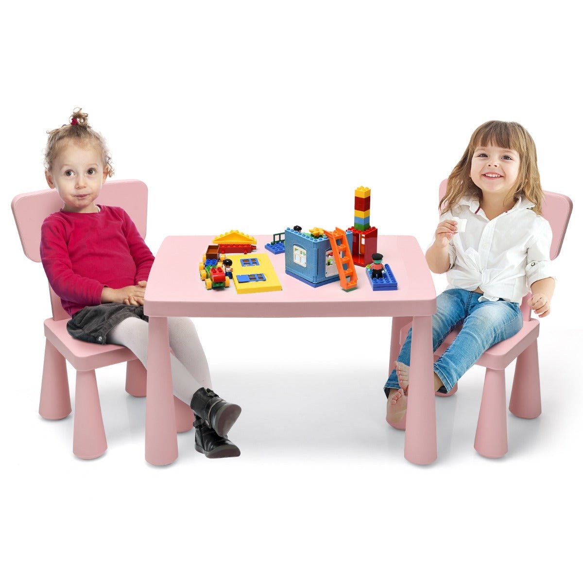 3-Piece Kids Table and Chairs Set - Cozy Pink Reading Corner