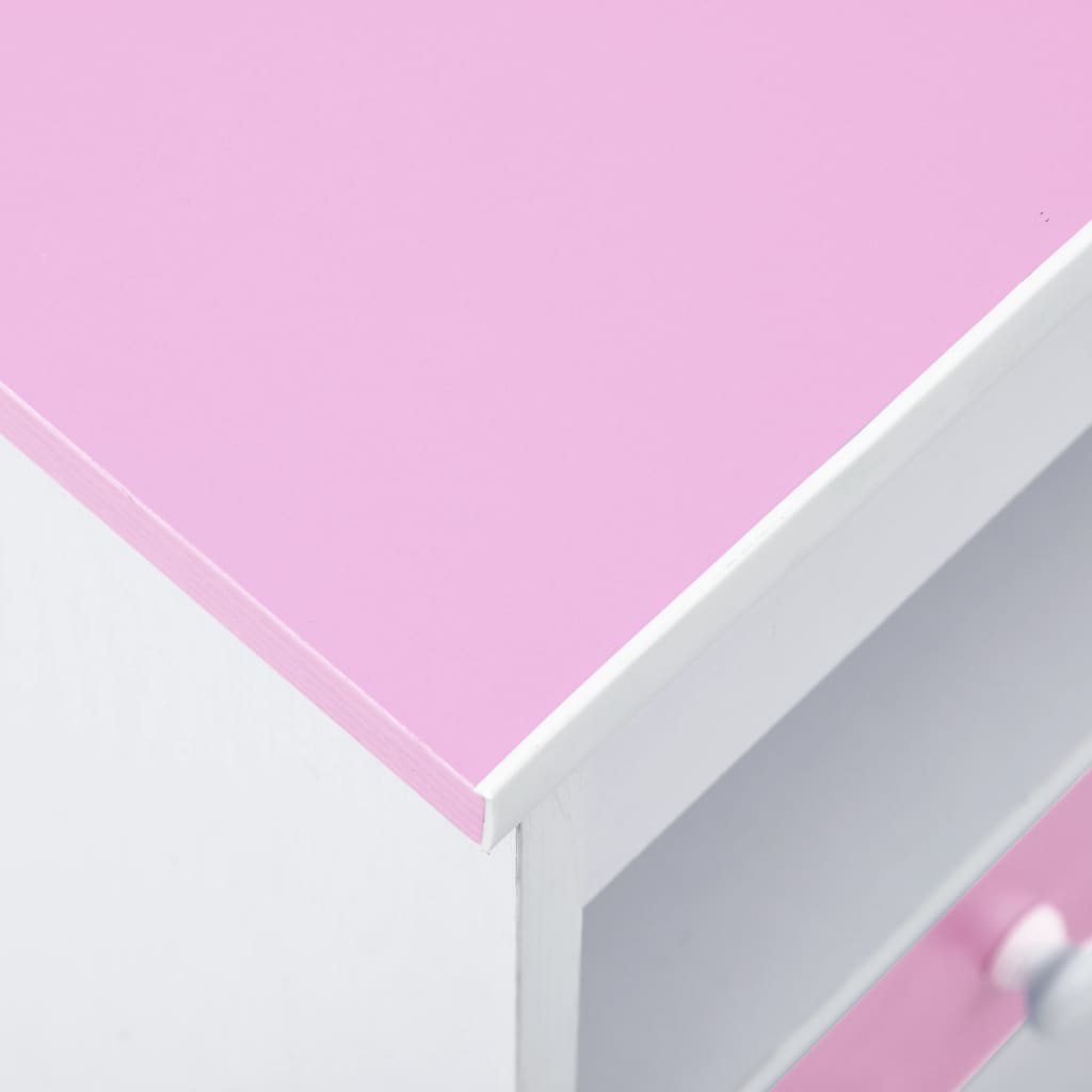 Childs pink and white study desk with adjustable height and storage compartments for organization.