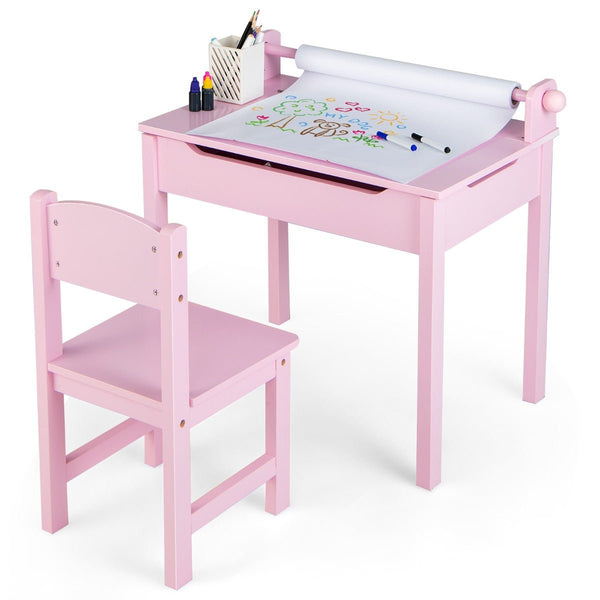 Pink Kids Lift Top Desk with Paper Roll Holder - Kids Mega Mart
