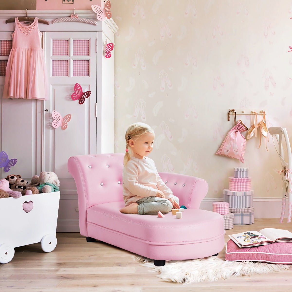 Pink Kids Sofa: PVC Leather and Embedded Crystals - Luxurious Comfort