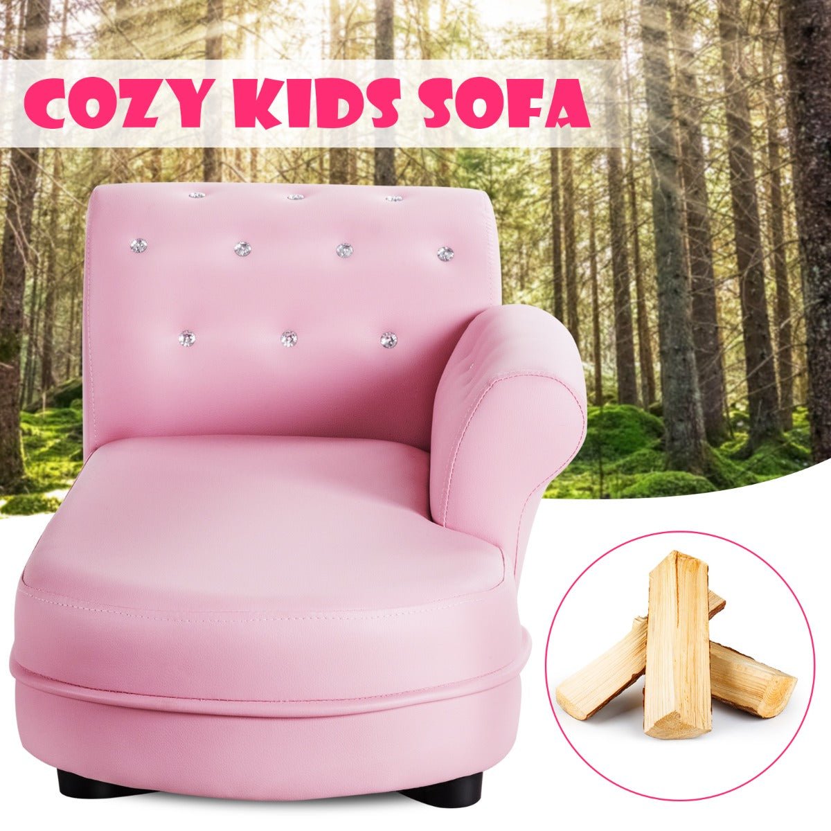 Children's Pink Sofa: PVC Leather with Embedded Crystals - Comfort and Elegance