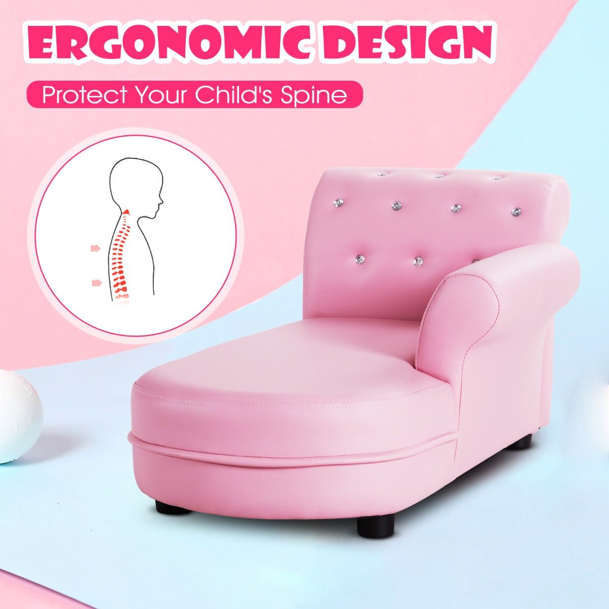 Kids Pink Sofa: PVC Leather and Crystal Details - Supreme Relaxation