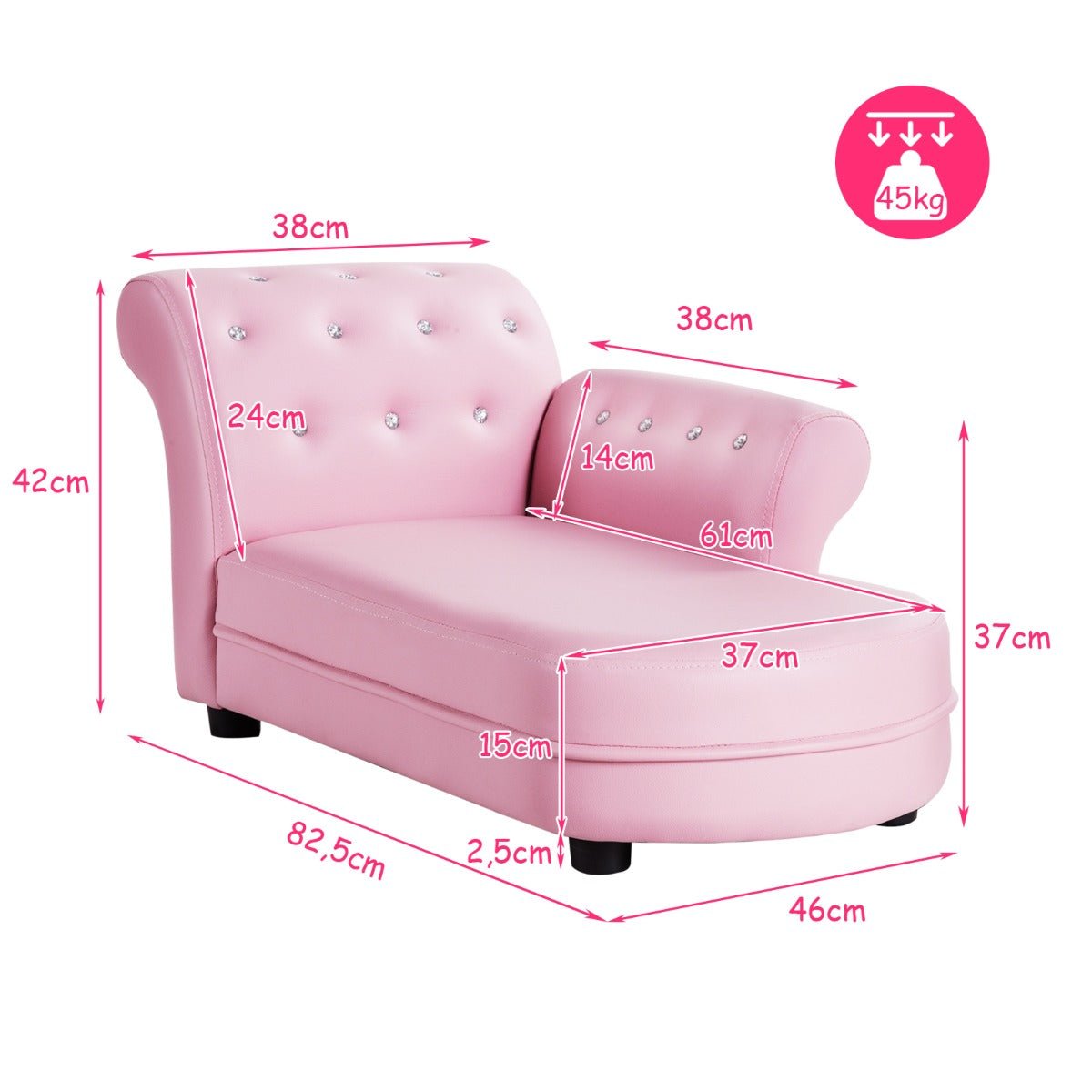 Pink Kids Sofa: PVC Leather and Crystal Embellishments - Divine Relaxation