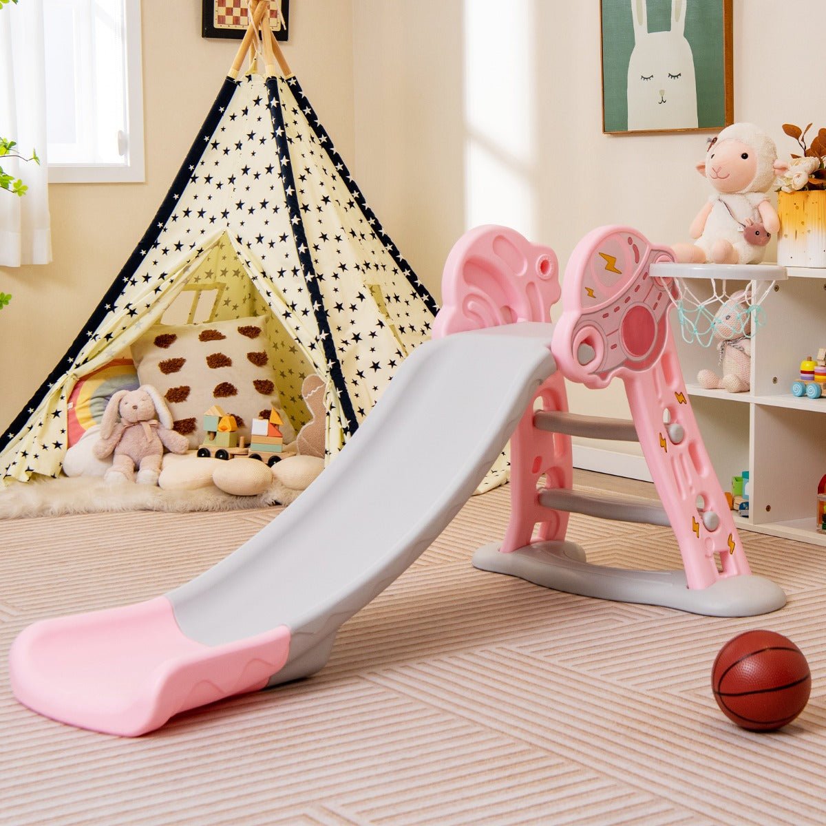 Toddler's Pink Playground: Slide & Hoop