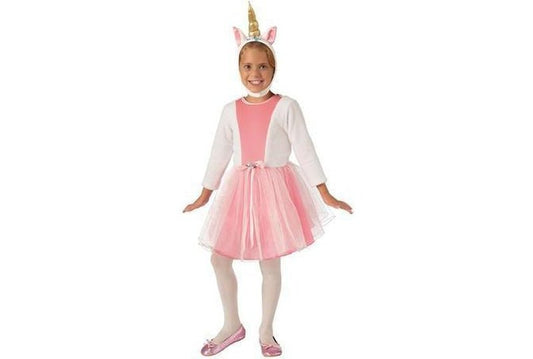 Adorable pink unicorn princess costume for girls ages 3-4, perfect for imaginative play at home.