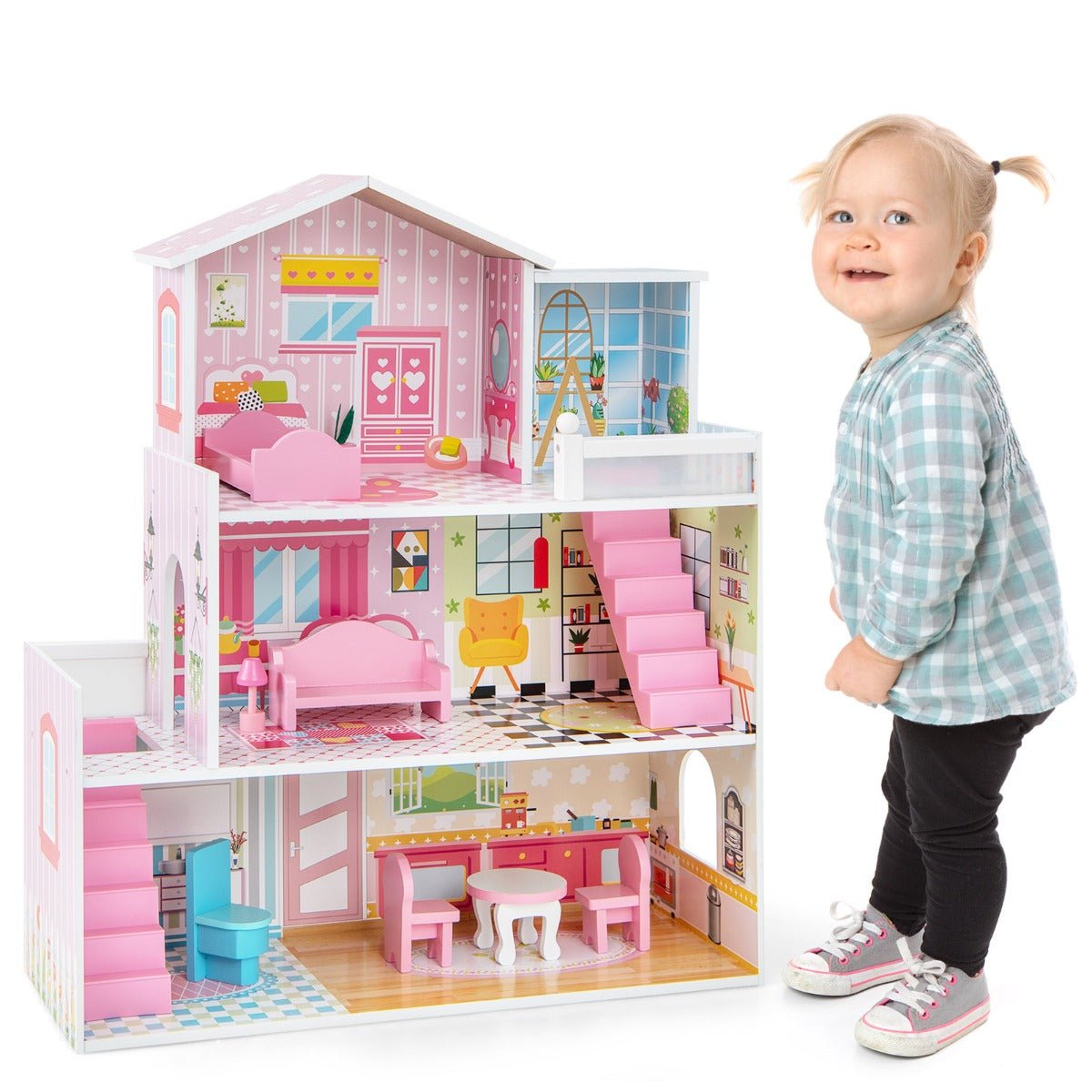 Pink Wooden Dollhouse: Hours of Fun