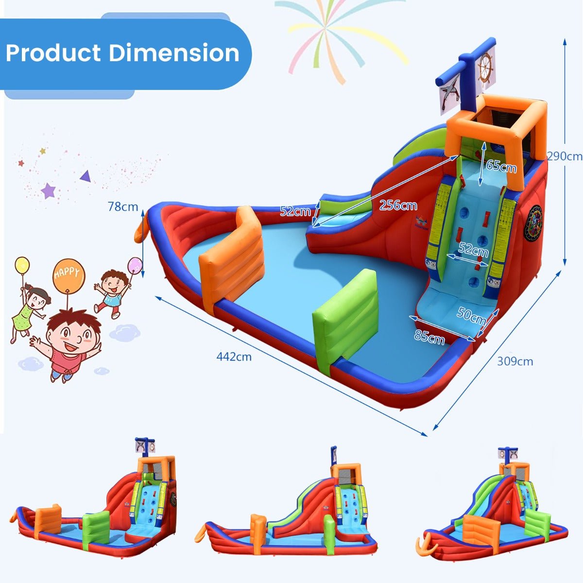 Exciting Water Play: 6-in-1 Inflatable Waterslide with Extended Slide