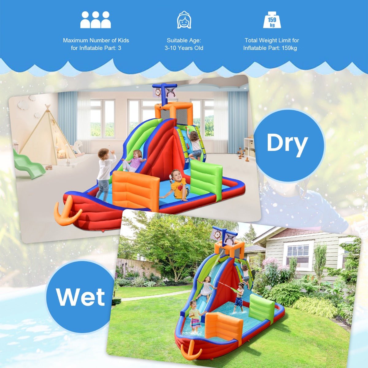 Backyard Oasis: 6-in-1 Inflatable Waterslide with Extended Slide
