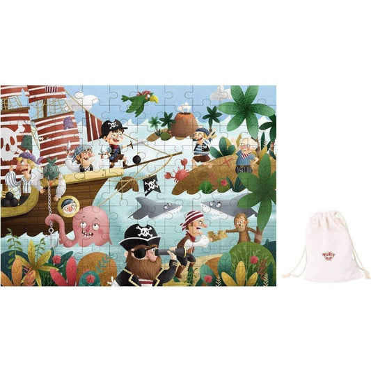 Pirate-themed 100-piece jigsaw puzzle for kids entertainment and cognitive development at home.