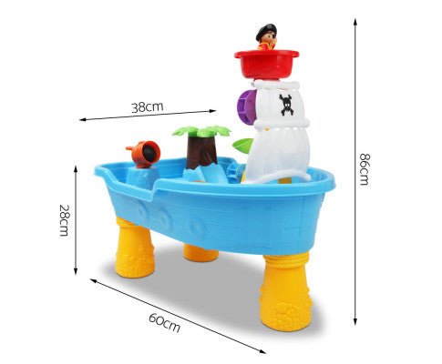 Blue pirate-themed sand and water play set for imaginative outdoor fun for kids.