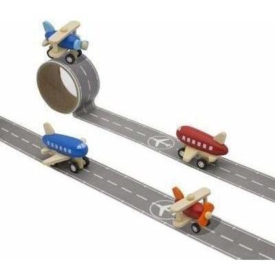 Wooden plane and track tape set for imaginative play, 8m portable aviation playset for kids.