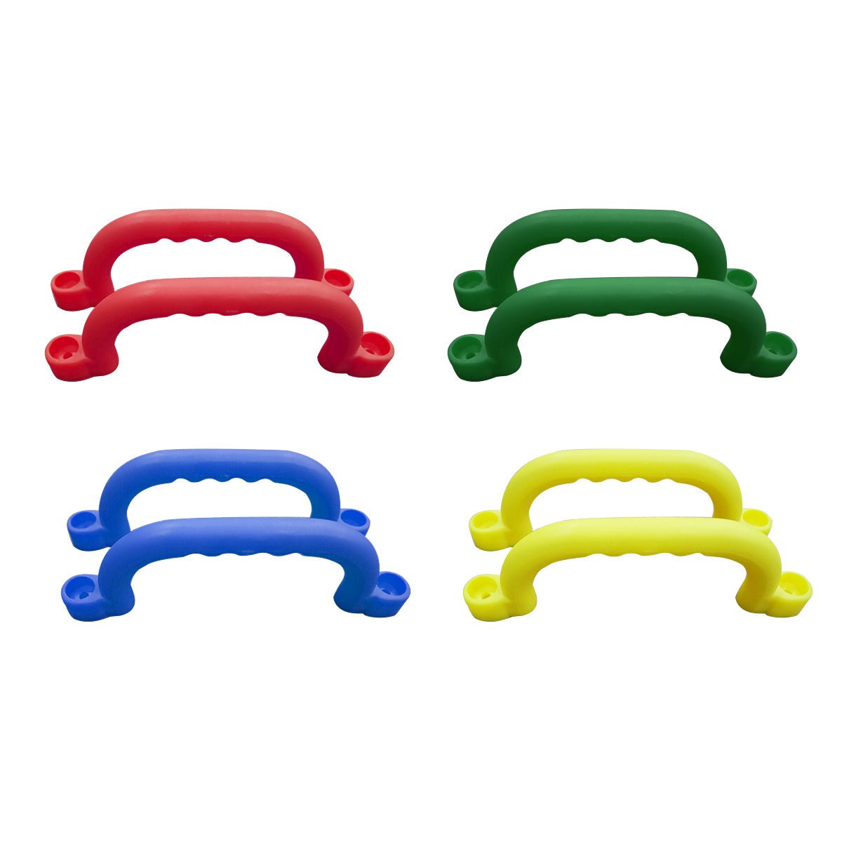 Multicolored playground safety handles, 235mm, perfect for childrens playset. Pair included.