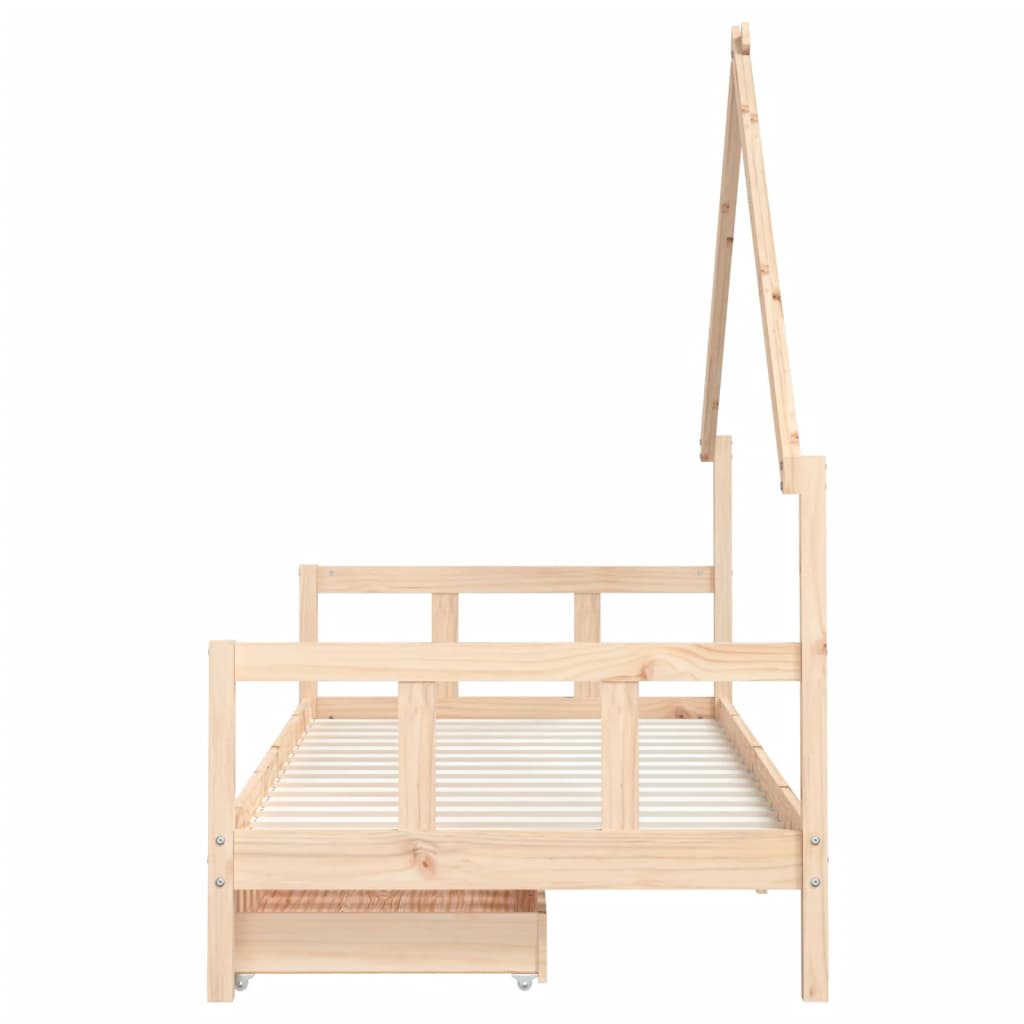 Kids pine wood bed frame with storage, adding enchanting charm to childrens bedroom decor.