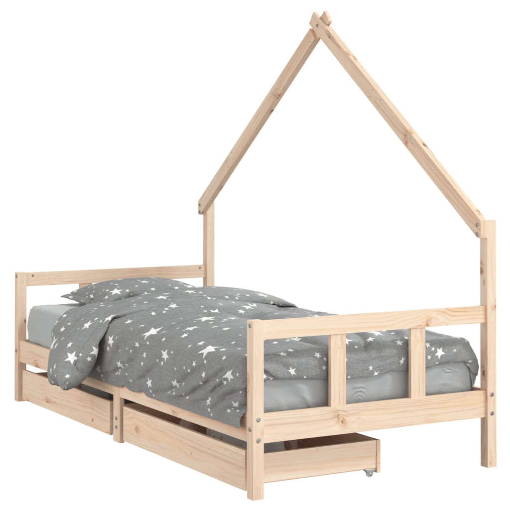 Pine wood house bed frame with storage, perfect for kids whimsical bedroom decor.