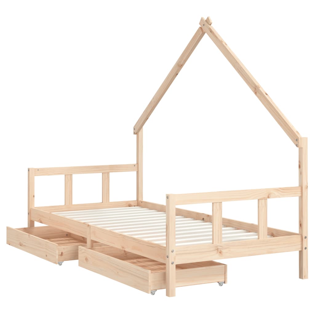 Kids pine wood bed frame with storage - charming, practical design for playful bedrooms.