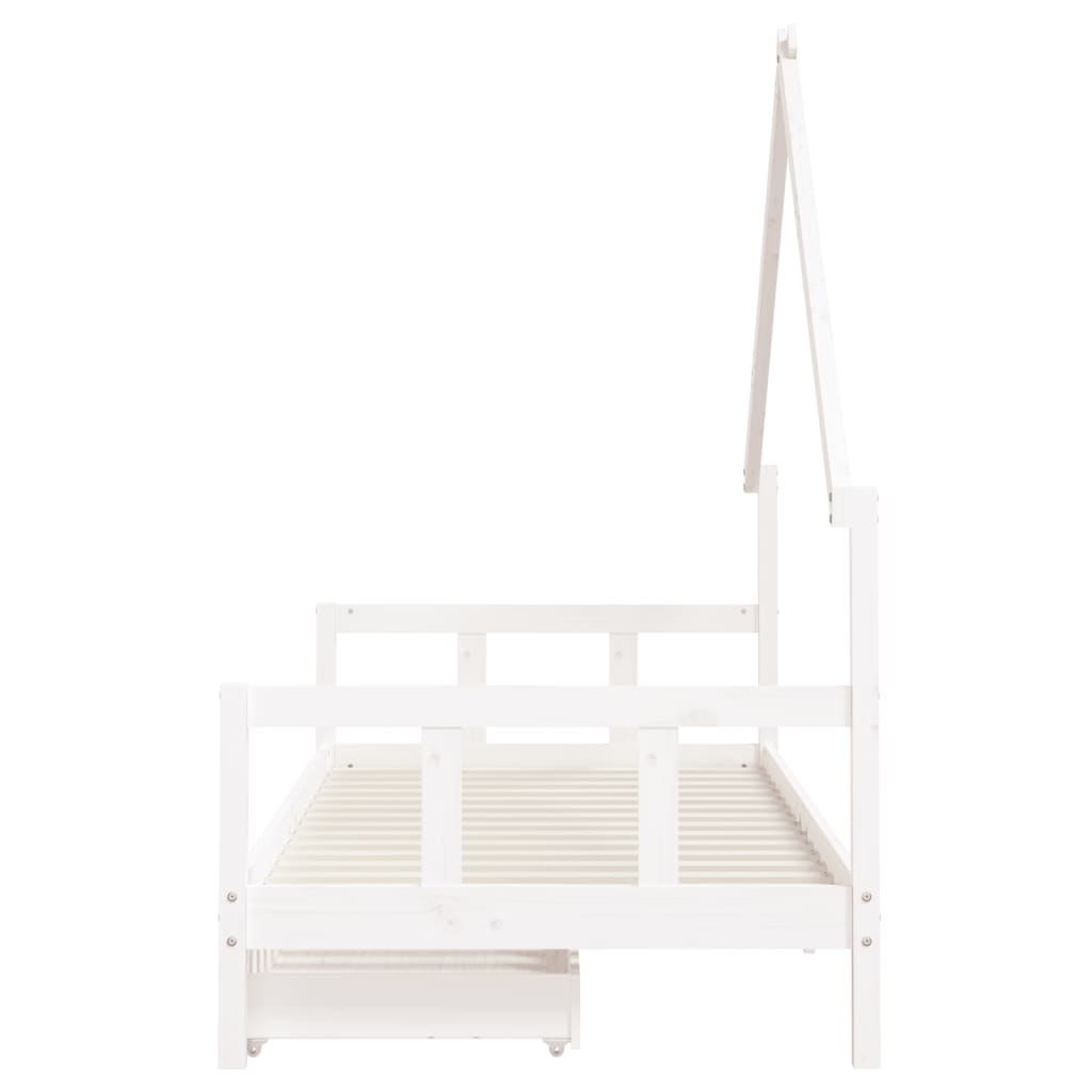 White House Kids Bed | Solid pine wood with storage drawers, ideal for childrens bedrooms.