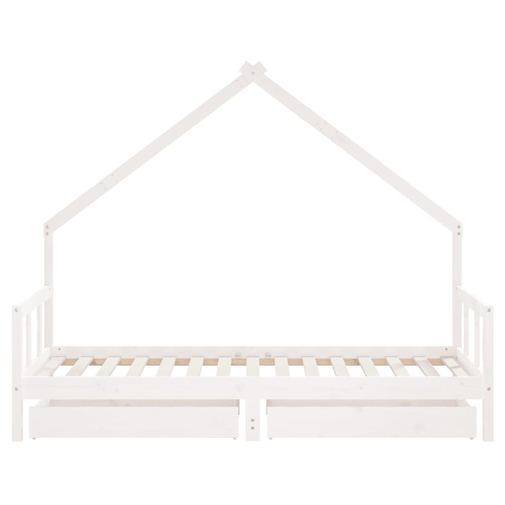 White House Kids Bed crafted from solid pine wood with convenient storage drawers.