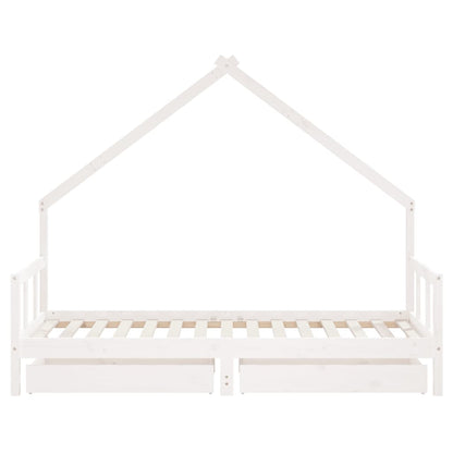 White House Kids Bed crafted from solid pine wood with convenient storage drawers.