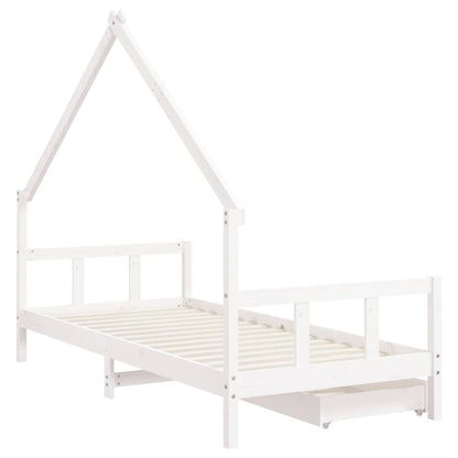 White House Kids Bed | Solid pine wood with storage drawers, perfect for childrens rooms.