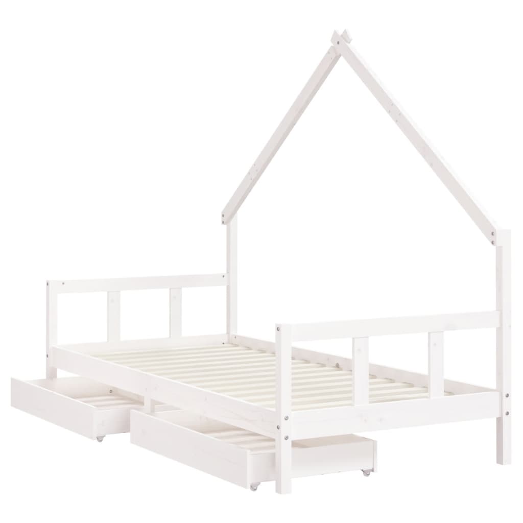 White House Kids Bed | Solid Pine Wood Frame with Storage Drawers, Perfect for Childs Bedroom