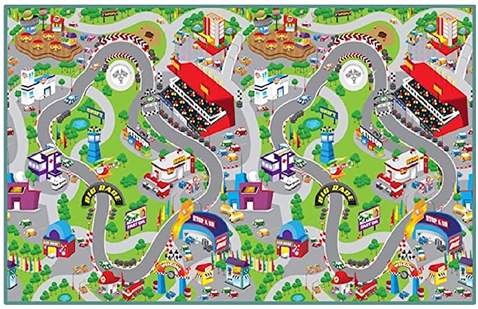 Large 200x120cm Racing Car Playmat Roll, perfect for kids imaginative play at home.