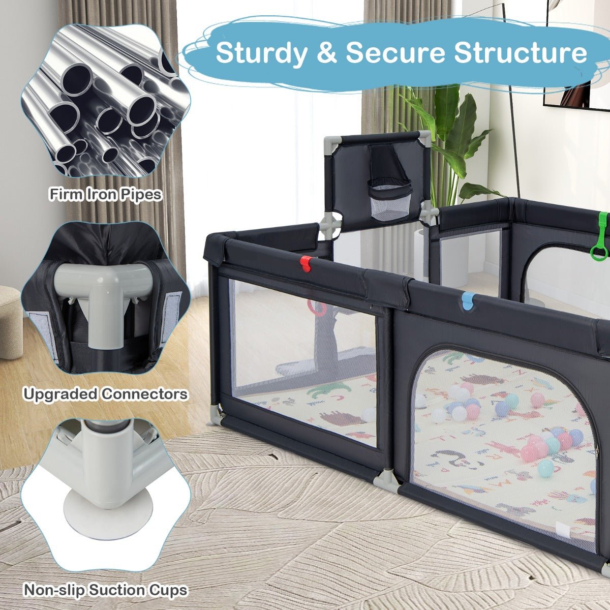 Safe and Exciting: Dark Grey Playpen for Active Toddlers