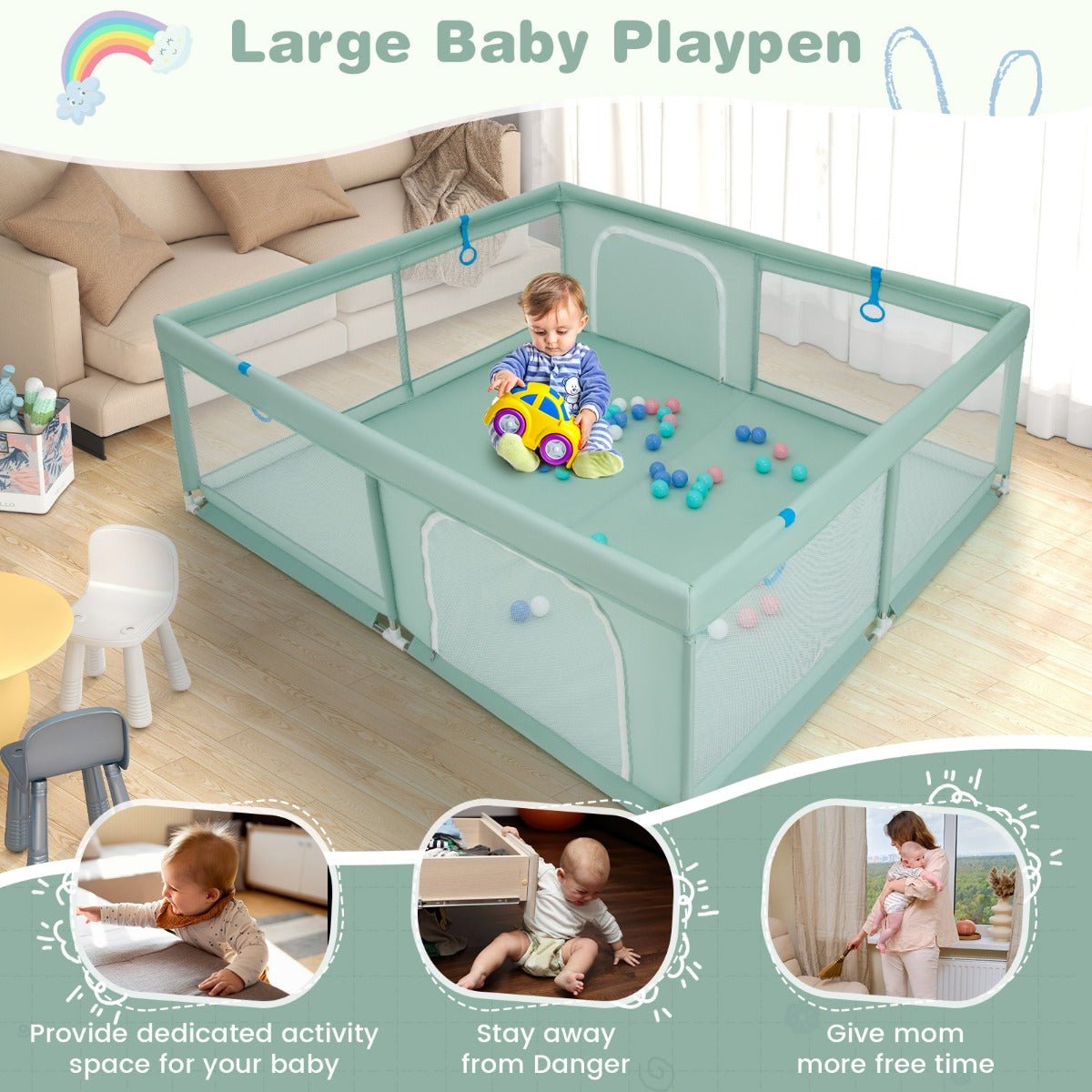 Quality Green Soft Mesh Play Pen for Little Explorers