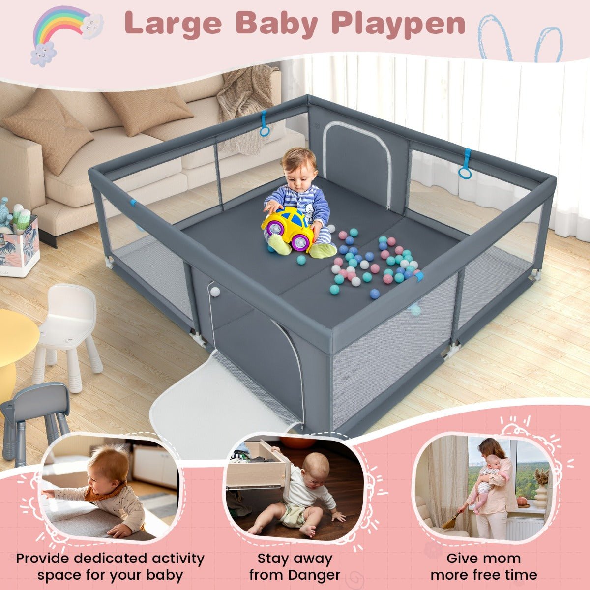 Quality Soft Grey Play Pen for Little Explorers