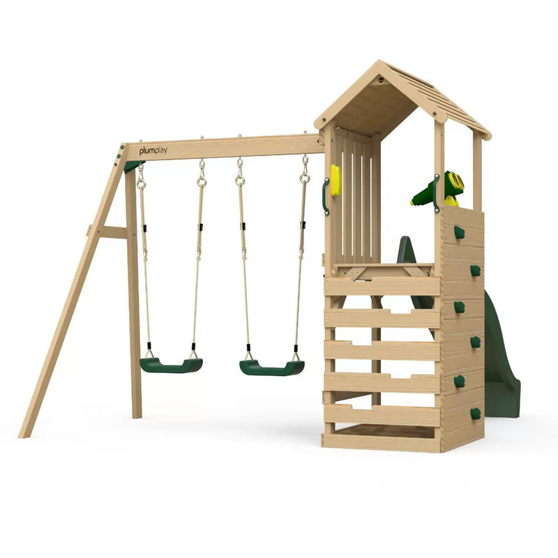 Shop Plum Play Lookout Tower with Swings Wave Slide