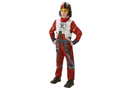 Young child in Star Wars Poe X-Wing Fighter costume, ideal for imaginative play at home.