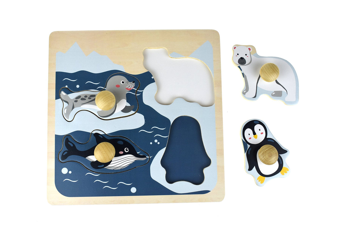 Large peg puzzle featuring adorable polar animals for interactive play and learning at home.