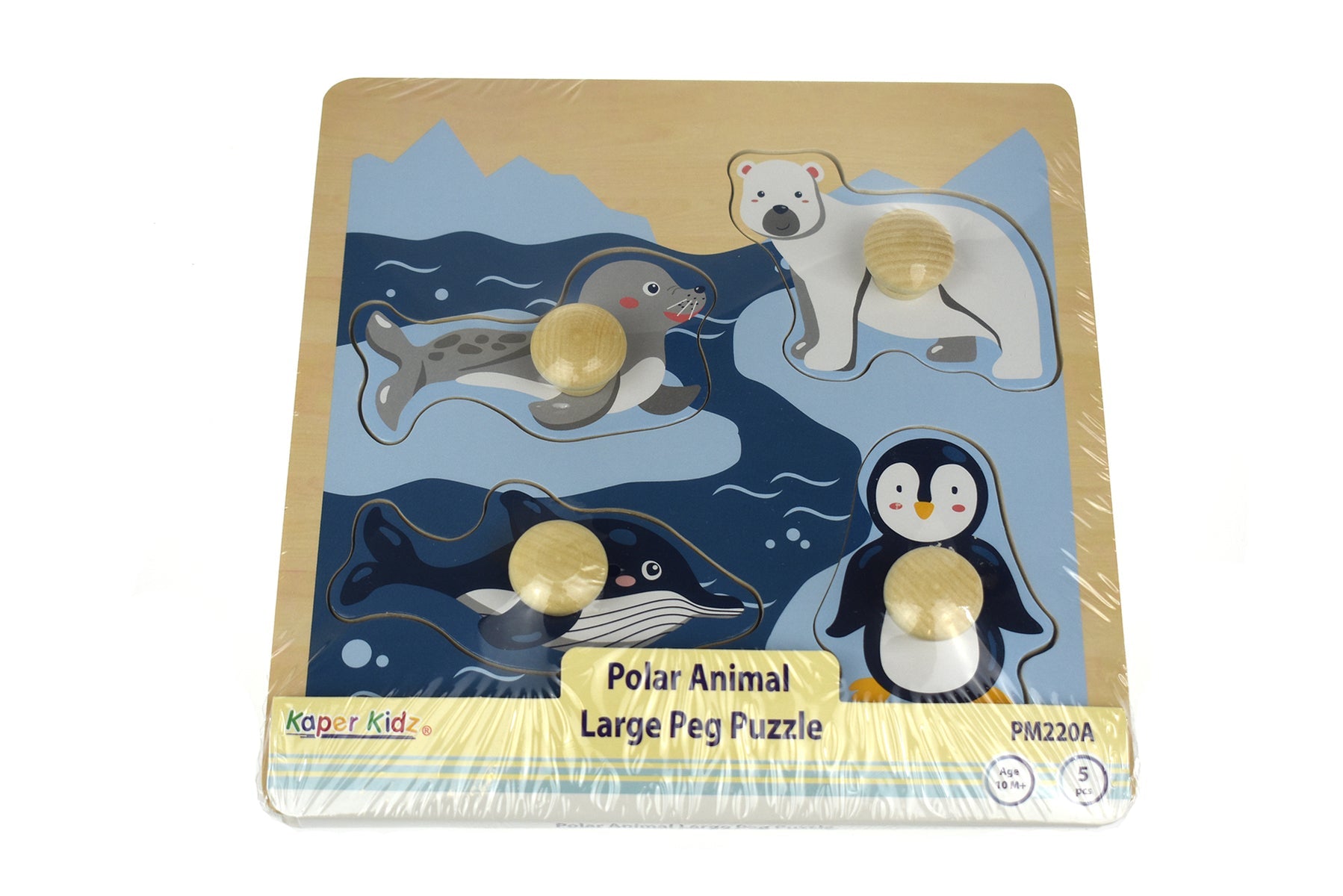 Colorful polar animal puzzle with large pegs for toddlers cognitive development at home.