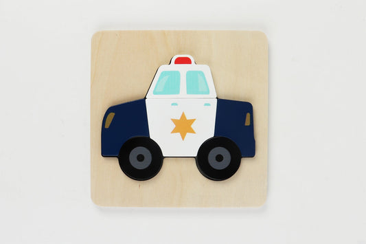 Chunky puzzle featuring police car, perfect for kids imaginative play and motor skills development.